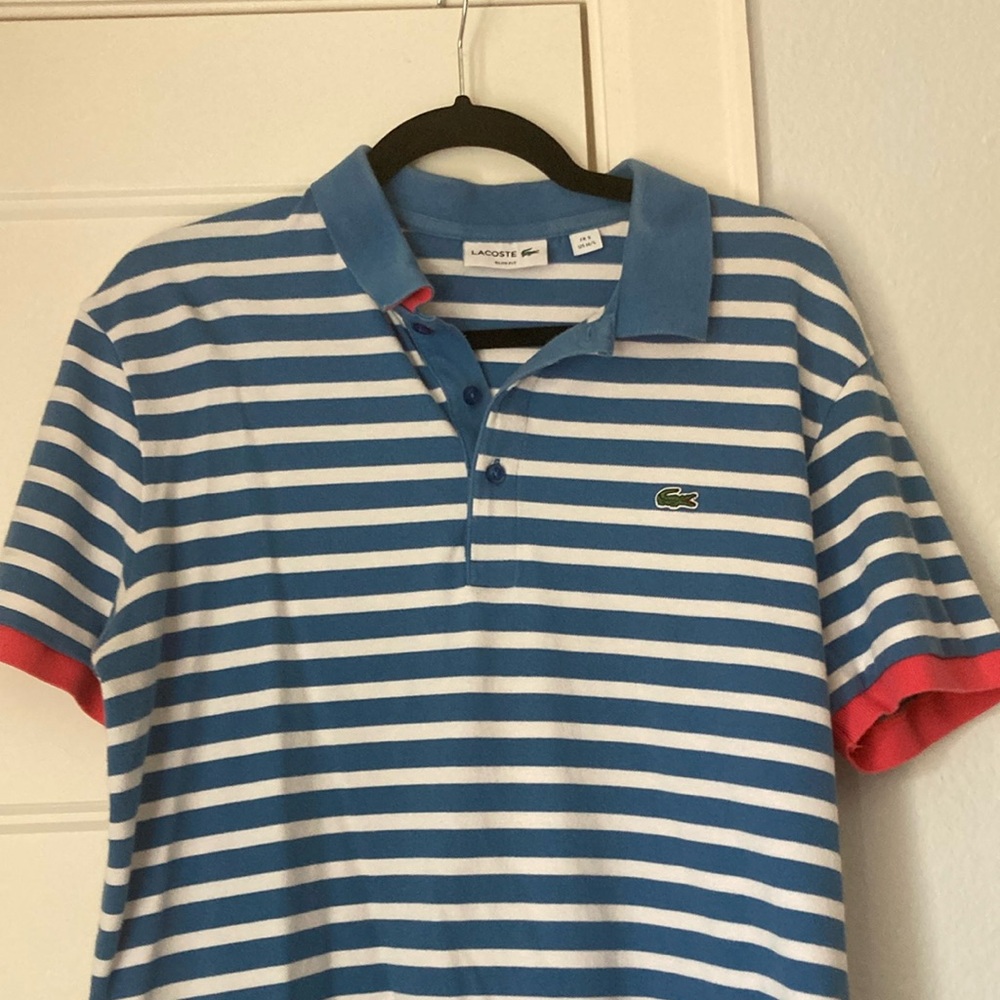 Lacoste Men’s Polo with Blue and White Stripes